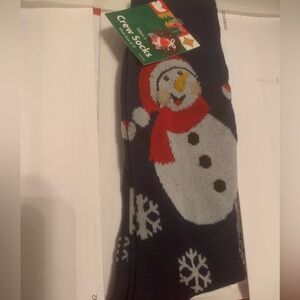 Men's Holiday Snowman Socks Crew sz 6-12 Unisex Fun Socks Navy Blue Red NEW NWT